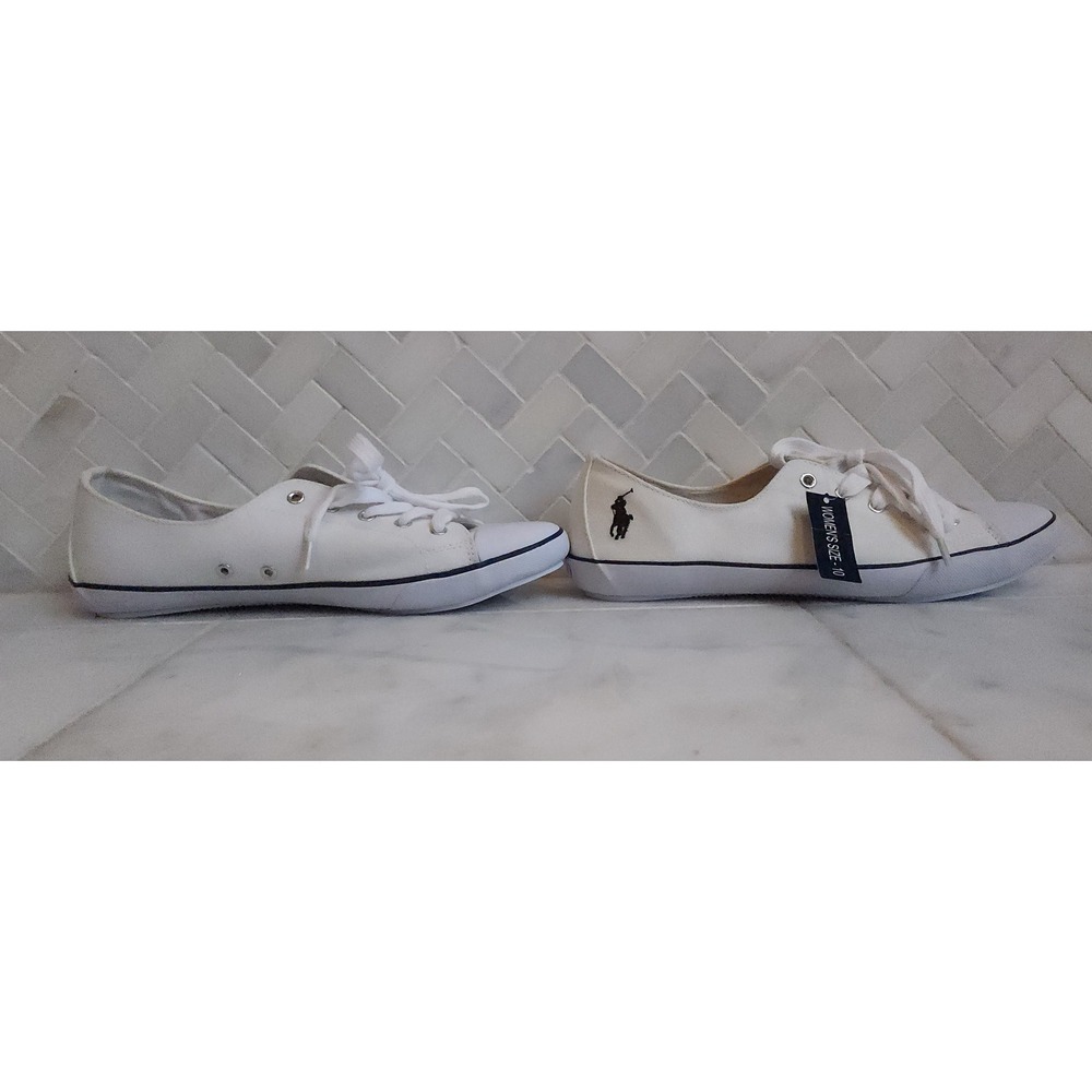 Polo Ralph Lauren Parnell Sneakers Women 10B White Oxford Canvas Low Top Preppy - Picture 5 of 13